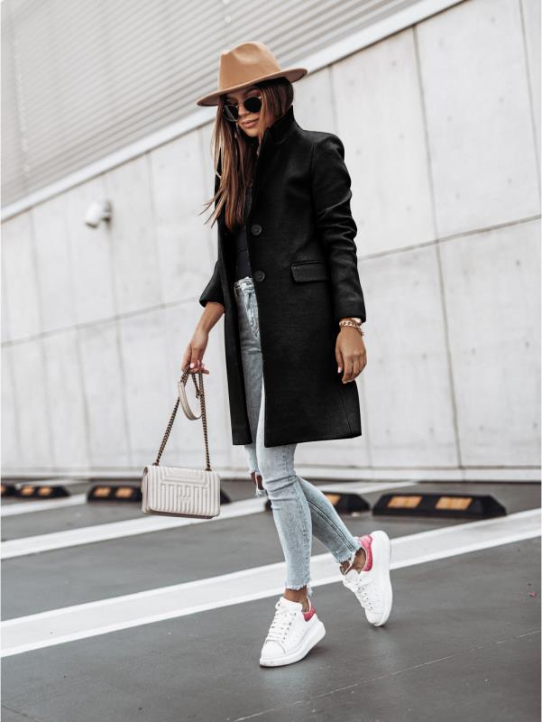 Lapel Knee Length Double Button Jacket Coat