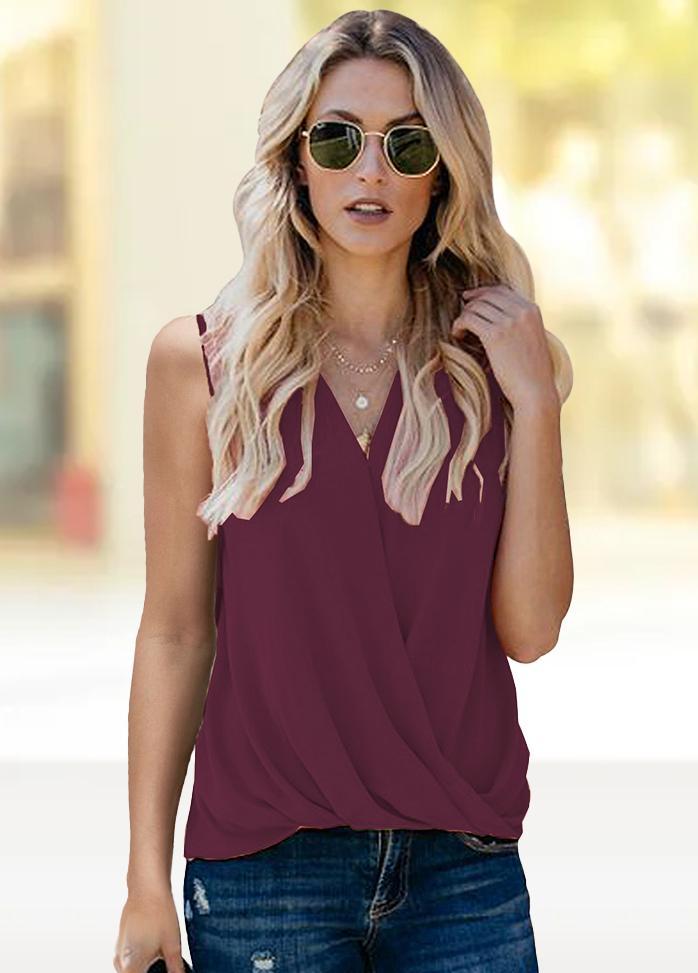 V Neck Sleeveless Solid Color T-shirt