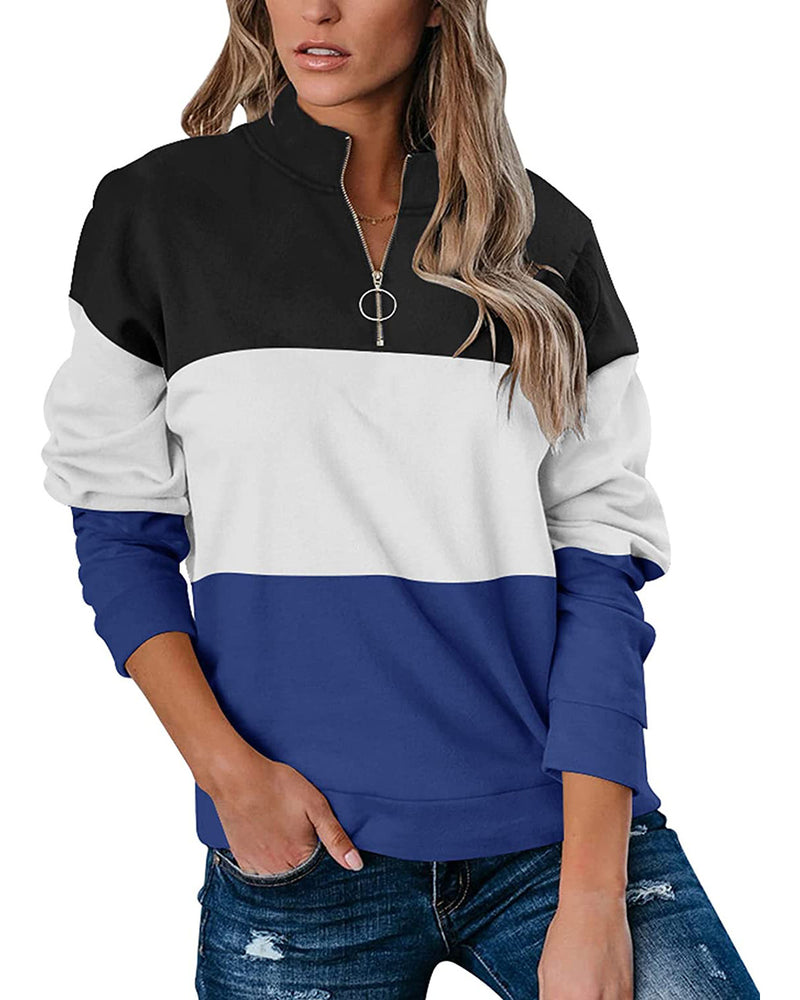 Color Block Casual Zip Front Sweatshirt