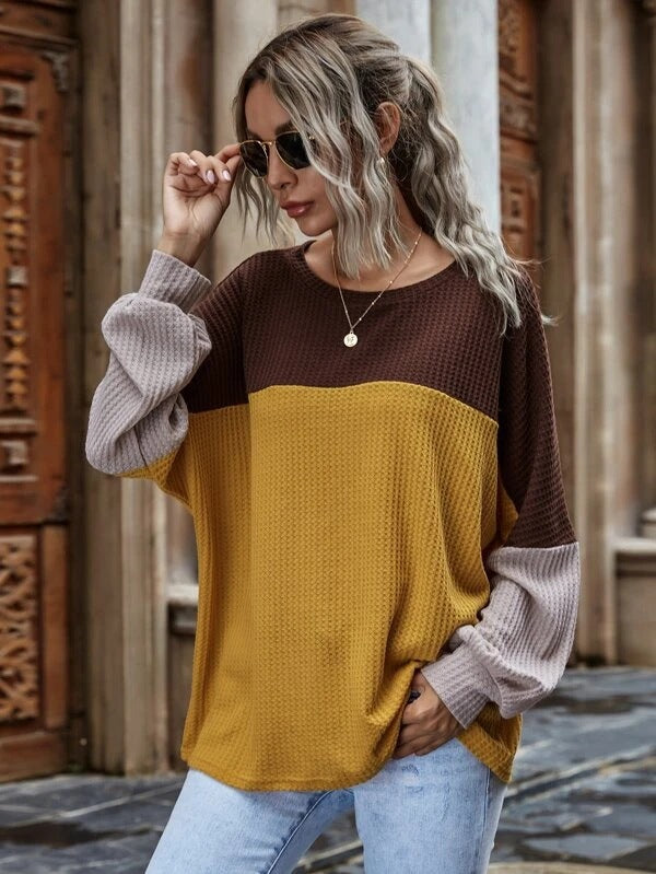 Color Block Round Neck Sweatshirt