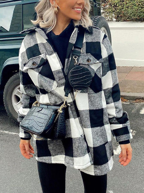 Casual Plaid Wool Blend Shacket