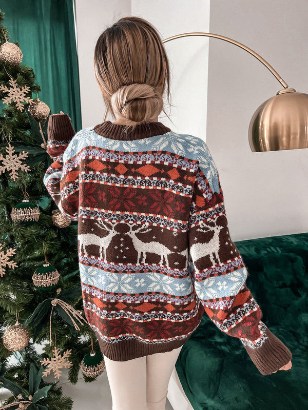 Crew Neck Chrismas Print Sweater