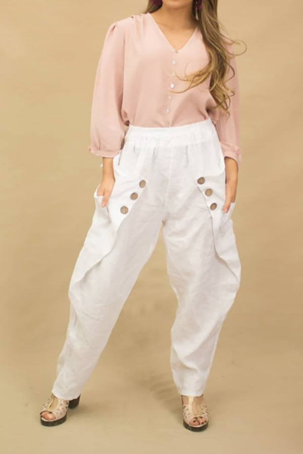 Button Elastic Waist Harlan Pants