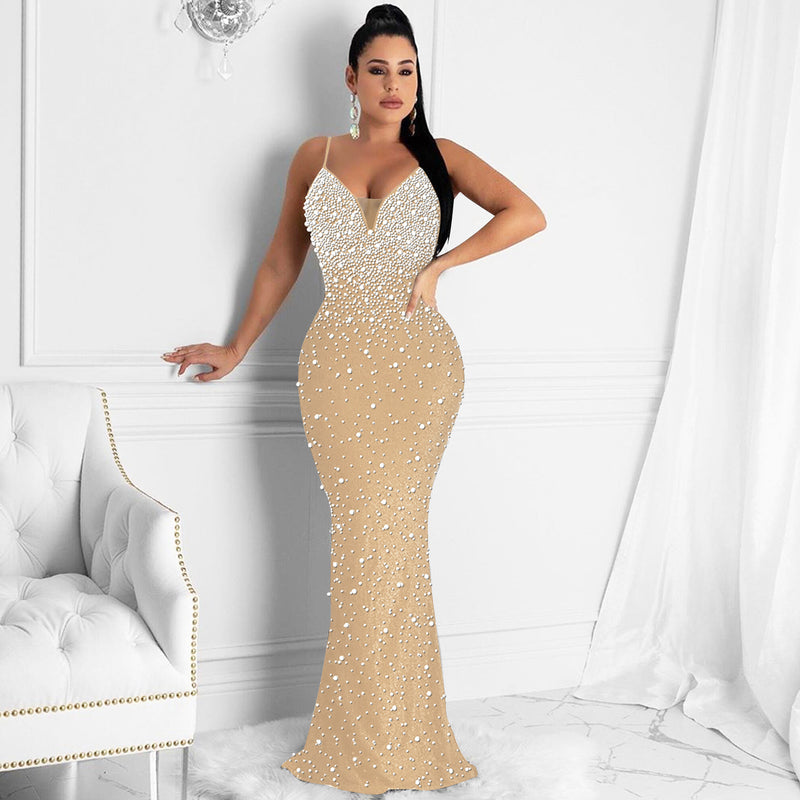 Sequin Spaghetti Strap V-Neck Mermaid Maxi Dress