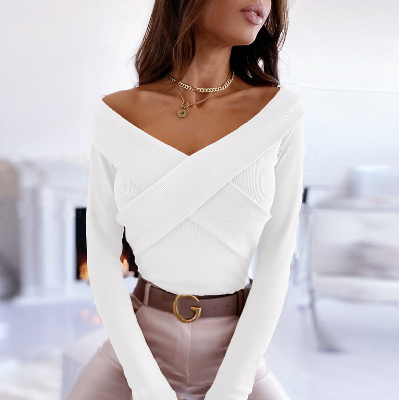 Casual V Neck Long Sleeve Bodycon Top