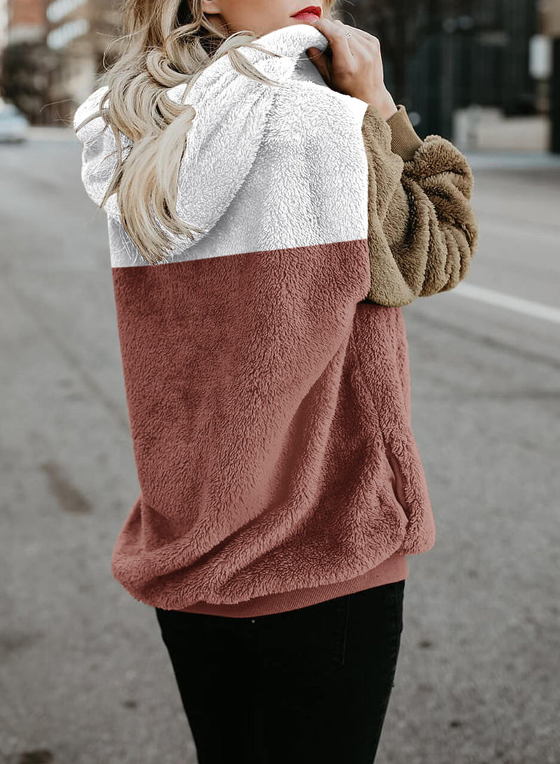 Draw String Hooded Teddy Sherpa Pullover