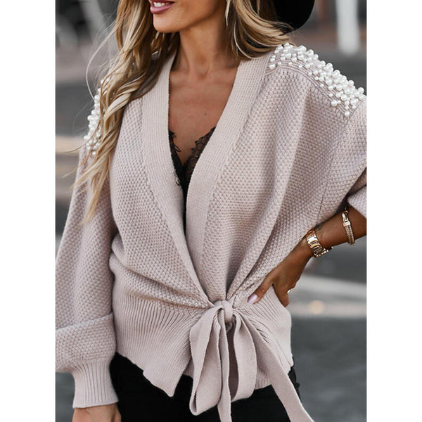 Open Front Tie Front Cardigan Sweater