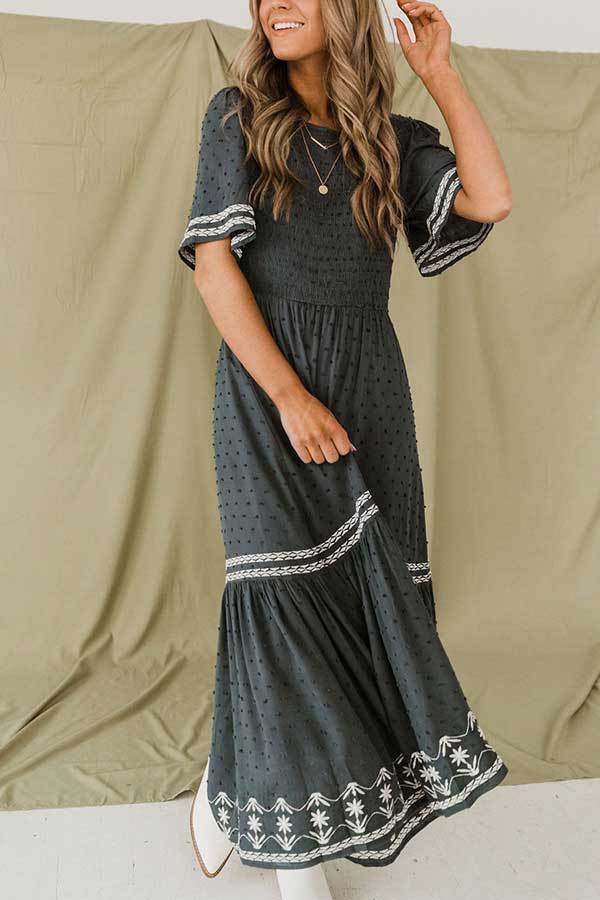 Dot Flares Sleeve Smocked Maxi Dress