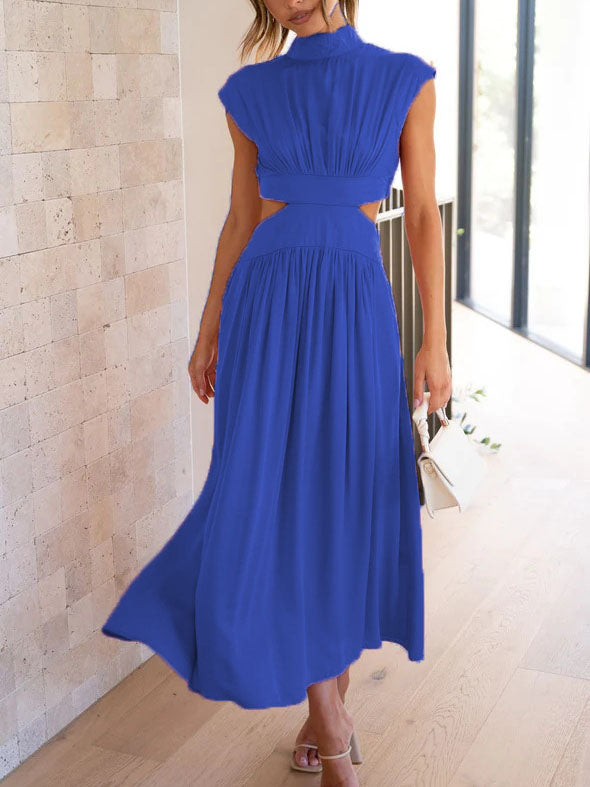 Elegant O-Neck Sleeveless Cut Out Solid Maxi Dress