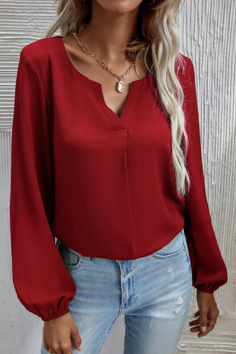 V Neck Long Sleeve Blouse