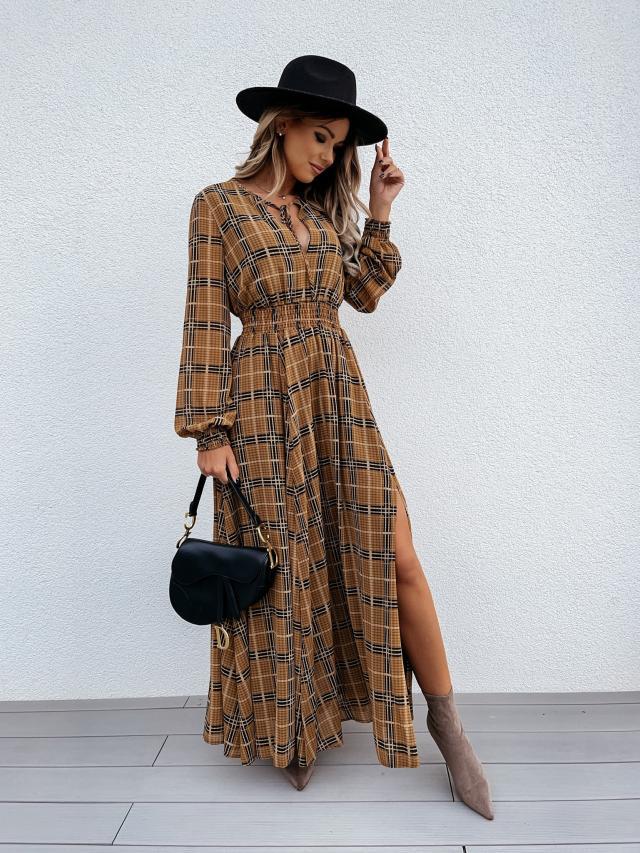 Elastic Waist Long Sleeve Maxi Dress