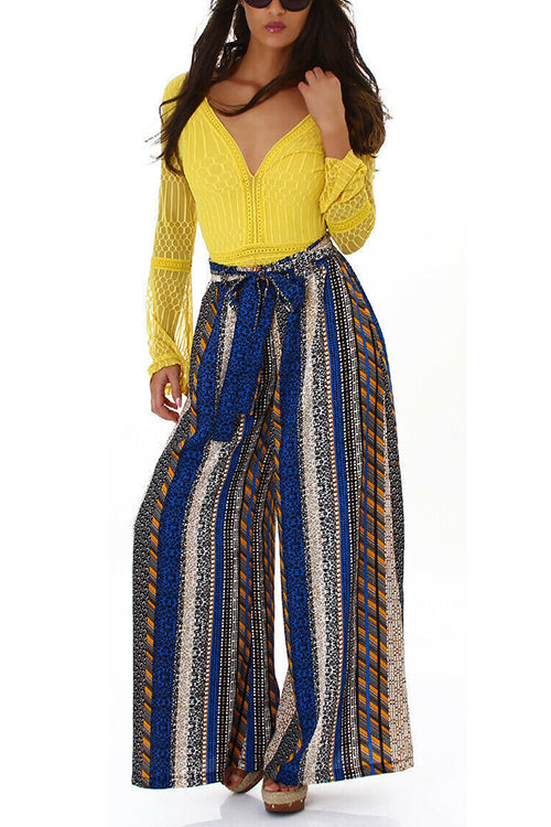 Striped Tie Waist Wide Leg Pants