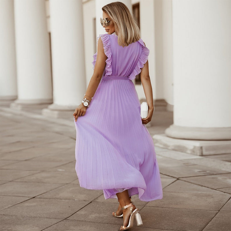 Sleeeveless V Neck Front Wrap Maxi Dress