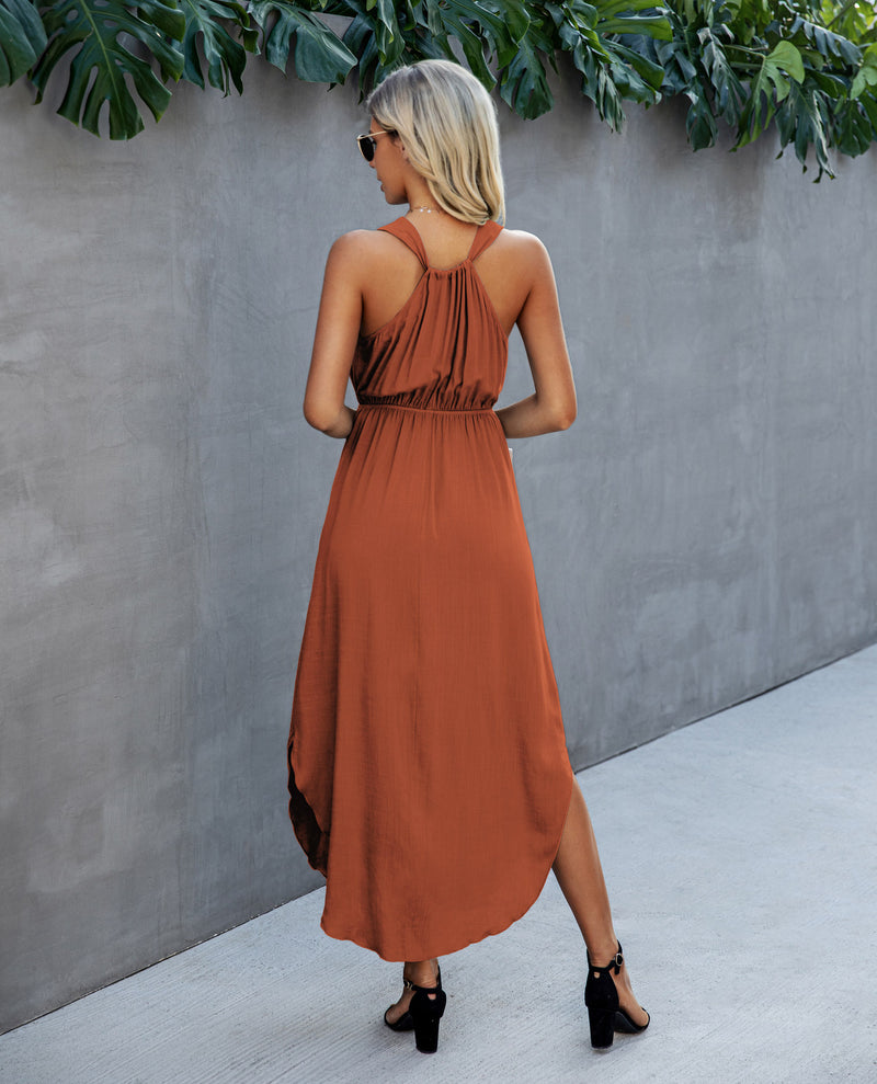 Sleeveless V Neck Side Split Maxi Dress