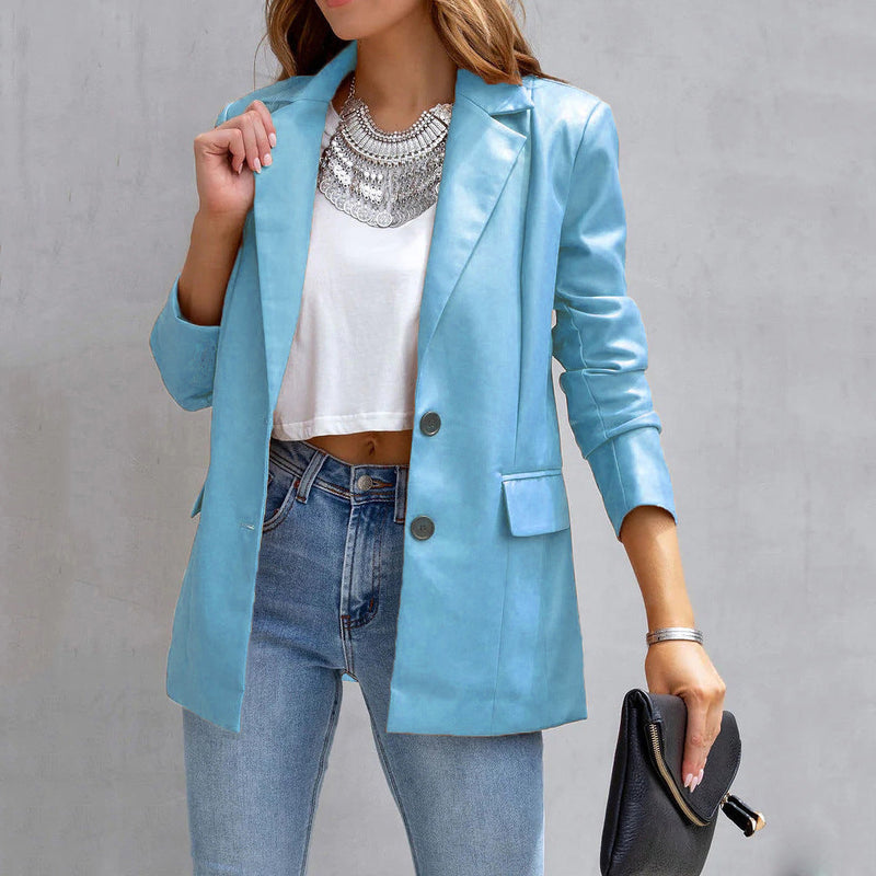 Fashion Bend Down Collar Double Pocket Jacket