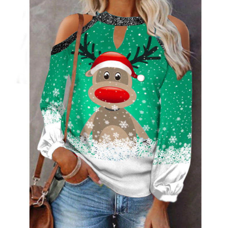 Casual Christmas Cold Shoulder Sweatshirt