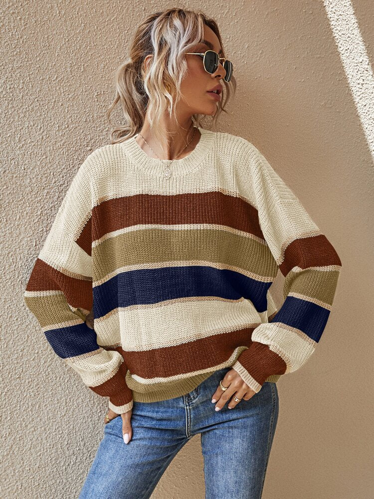 Color Block Round Neck Sweater