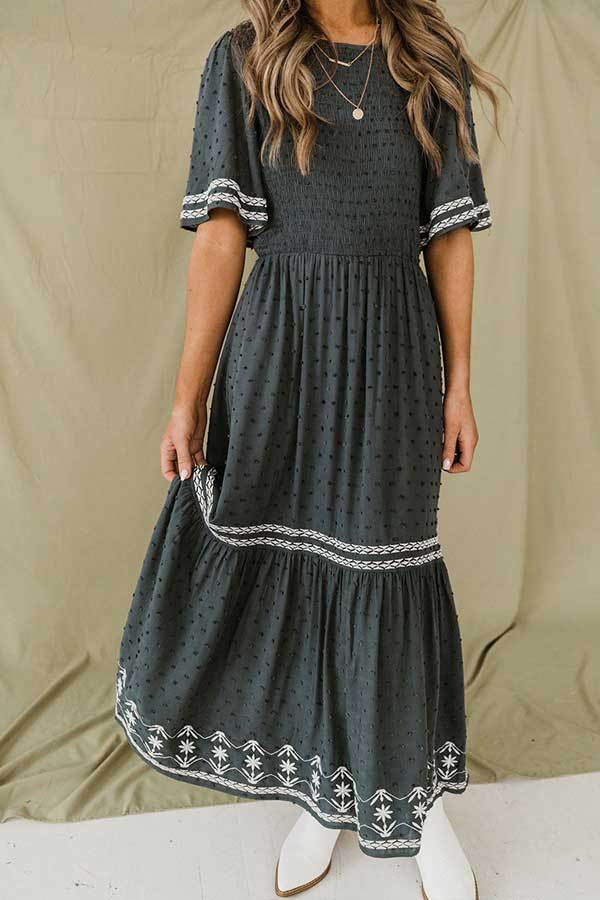 Dot Flares Sleeve Smocked Maxi Dress