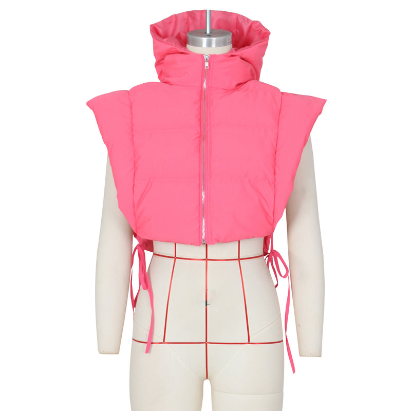 Fashion Zip Up Solid Color Drawstring Crop Coat