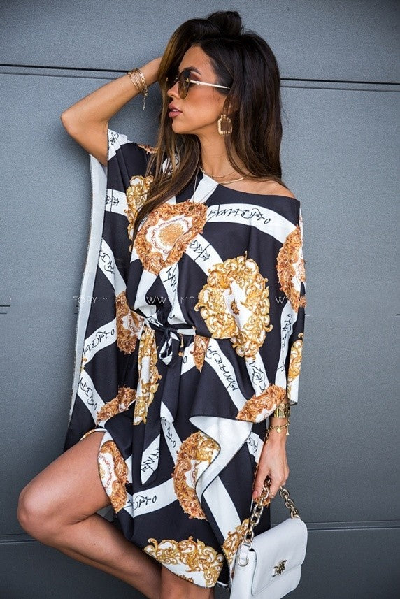 Off Shoulder Wide Sleeve Oversized Blouse Midi Dress