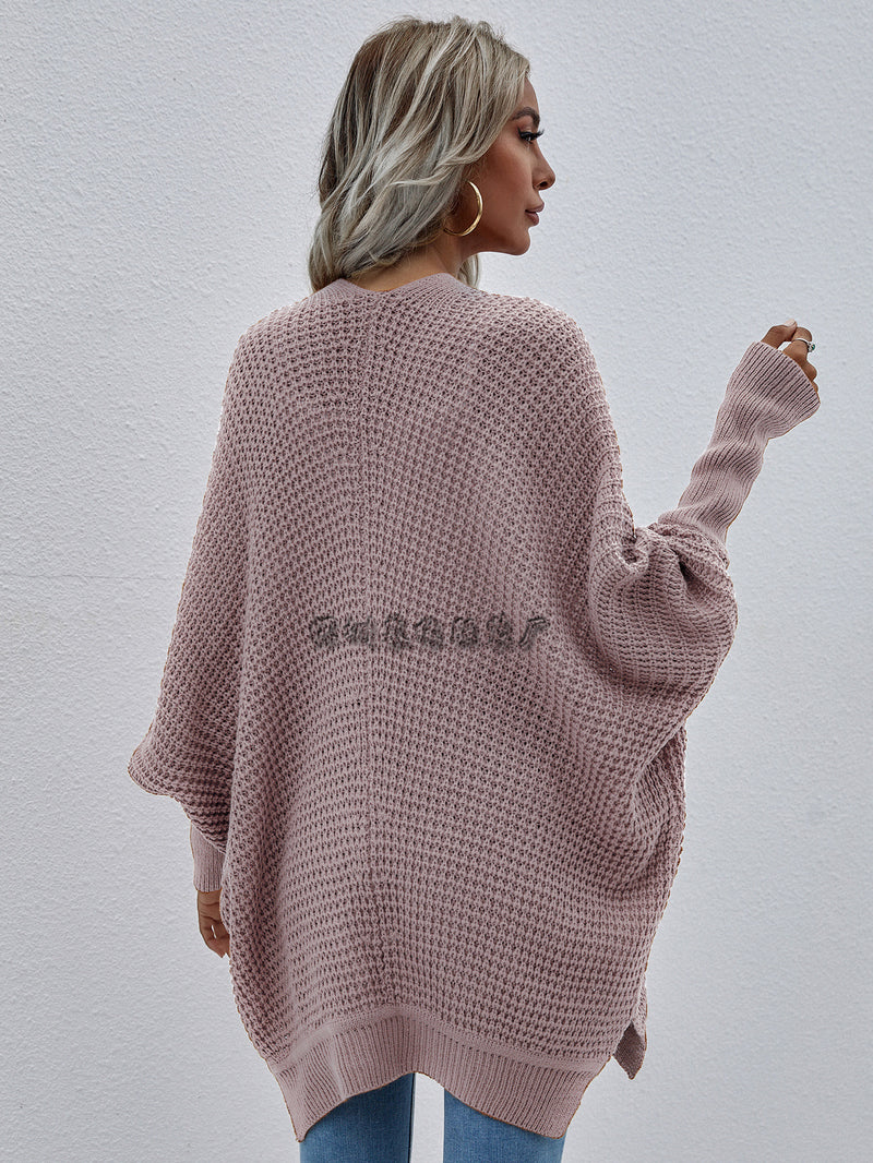 Waffle Knit Open Front Cardigan Sweater