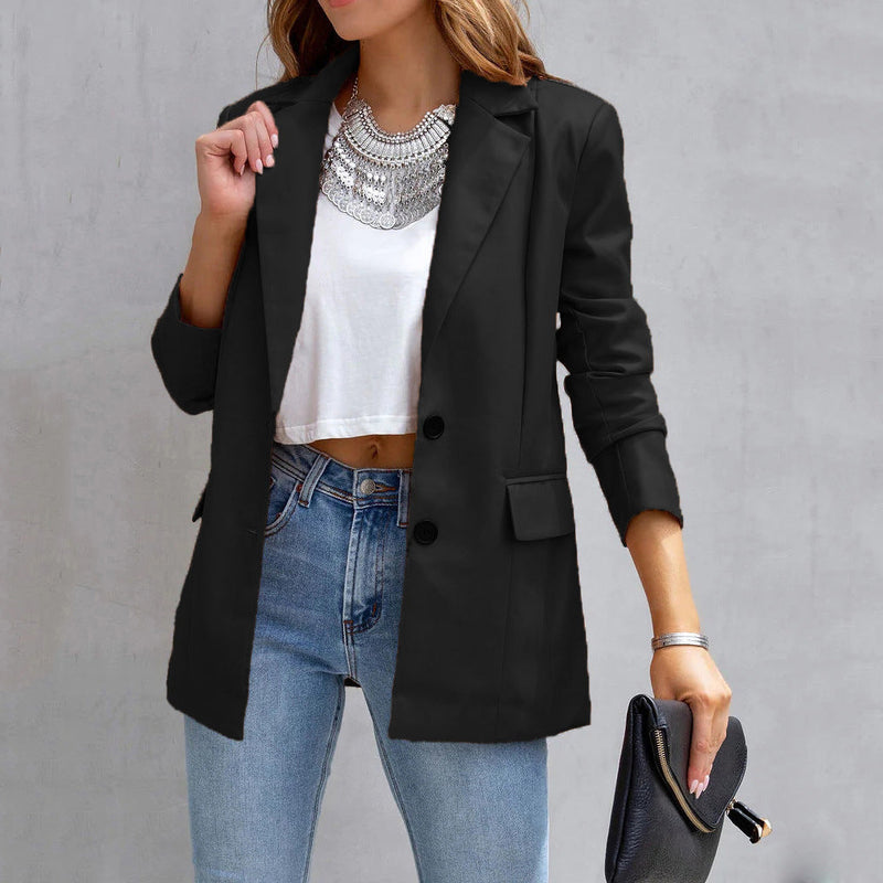 Fashion Bend Down Collar Double Pocket Jacket