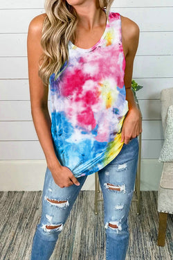 Casual Sleeveless Cross Back Tie Dye Tank Top