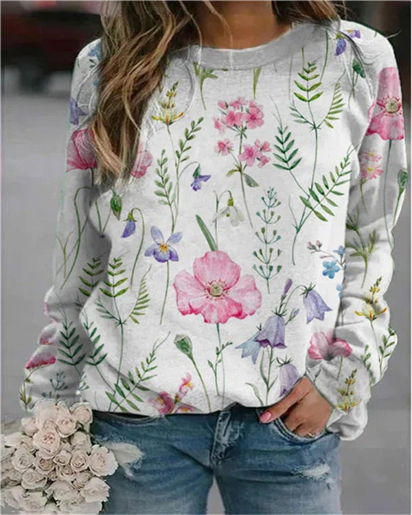 Floral Printed Crew Neck Swetshirt