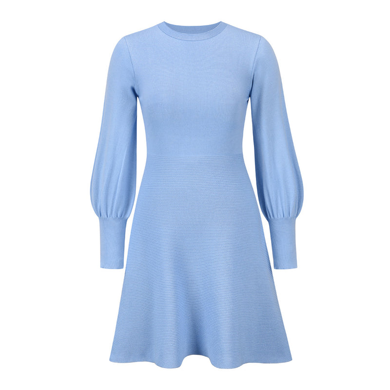 Crew Neck Long Sleeve High Elastic Waist Mini Dress