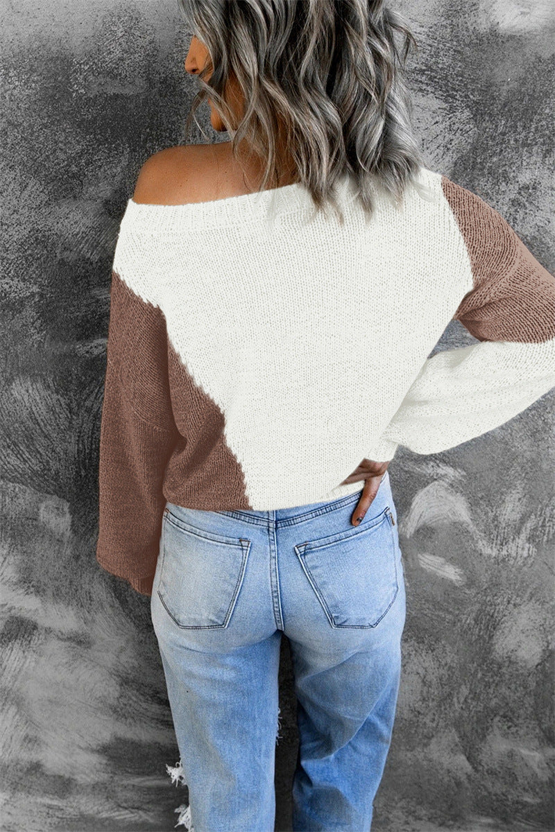 One Shoulder Knitted Round Neck Sweater