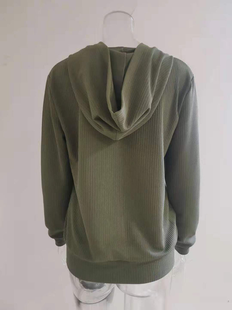 Hooded Drawstring Zip Up Sweater