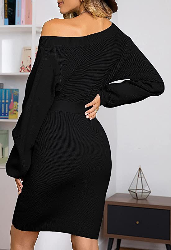 Wrap Waist Round Neck Mini Sweater Dress