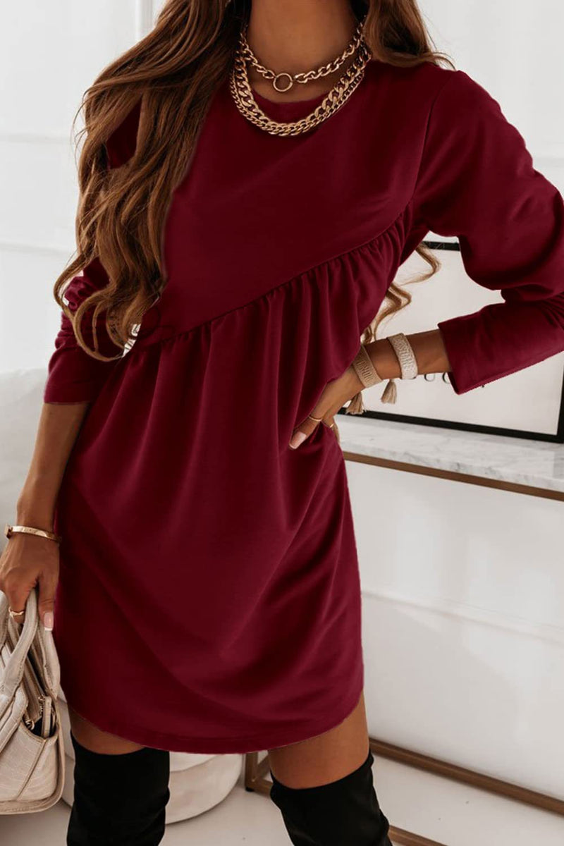 O Neck Long Sleeve Babydoll Tunic Dress