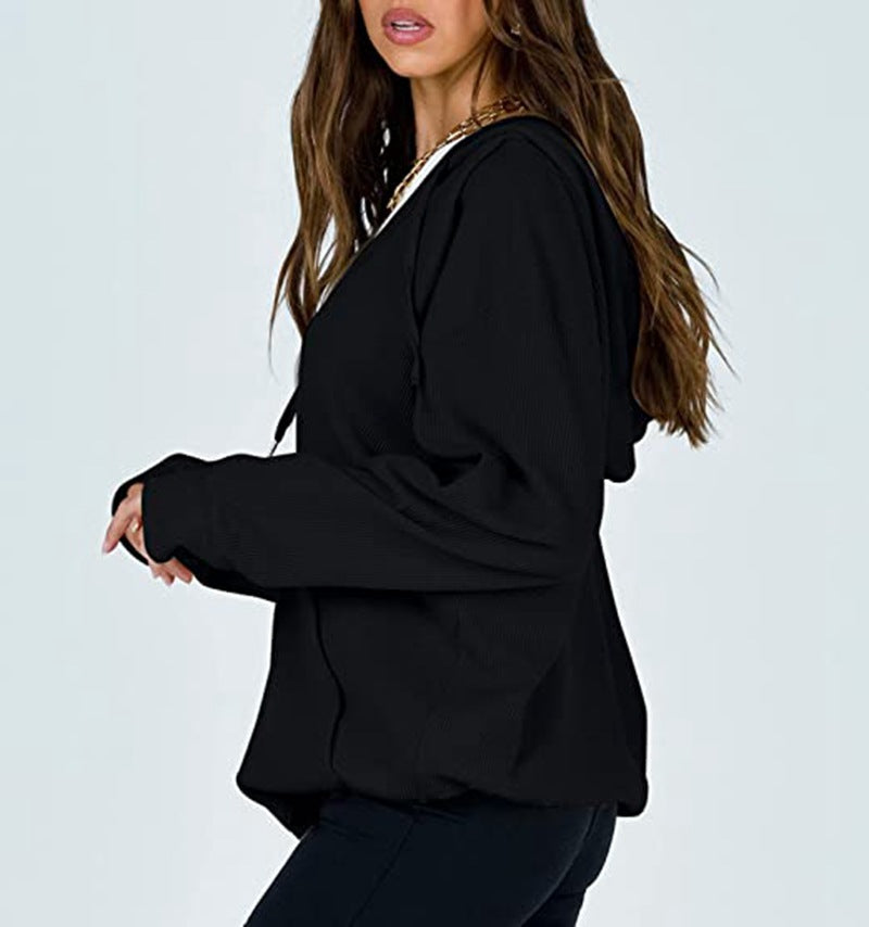 Casual Zip Up Drawstring Hoodie Sweatshirt