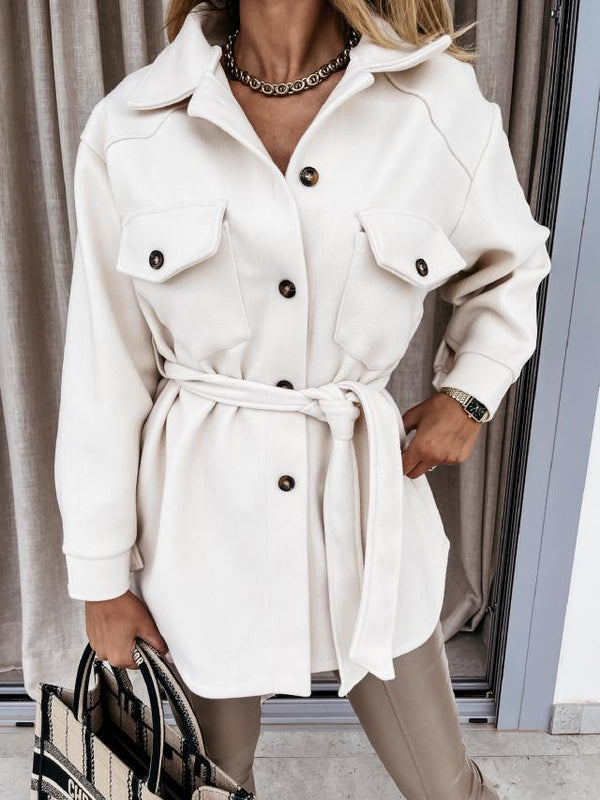 Long Sleeve Button Down Waist Wrap Jacket Coat