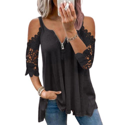 Cold Shoulder Zip Up Blouse Top