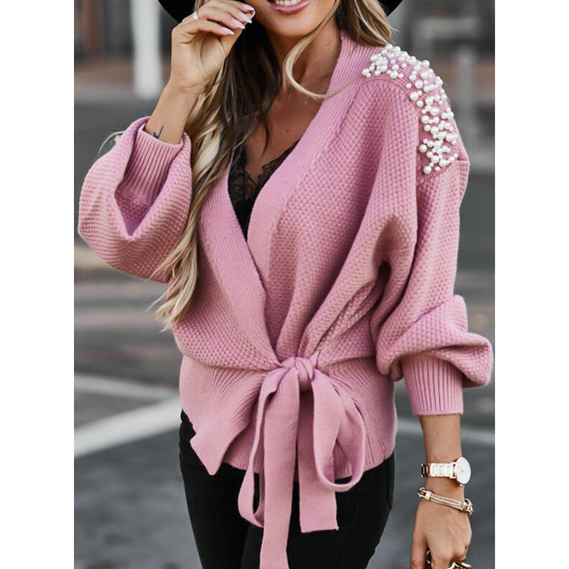 Open Front Tie Front Cardigan Sweater