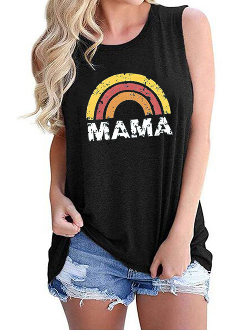 Round Neck Sleeveless Tank Top Printed MAMA