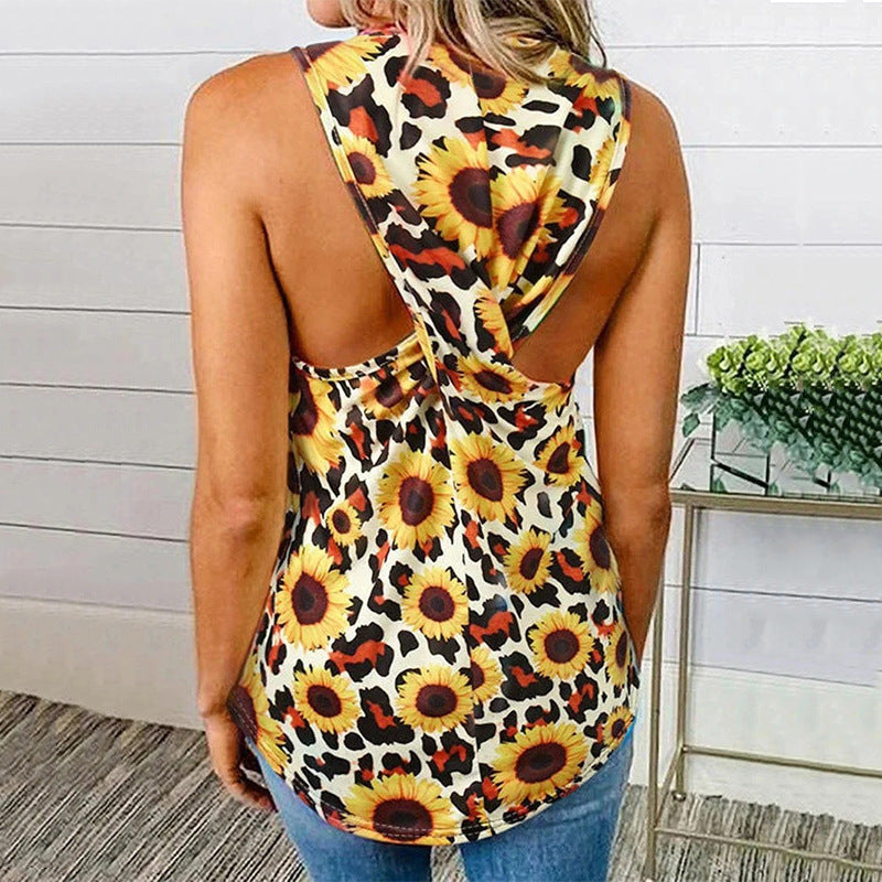 Sleeveless Floral Round Neck Tank Top