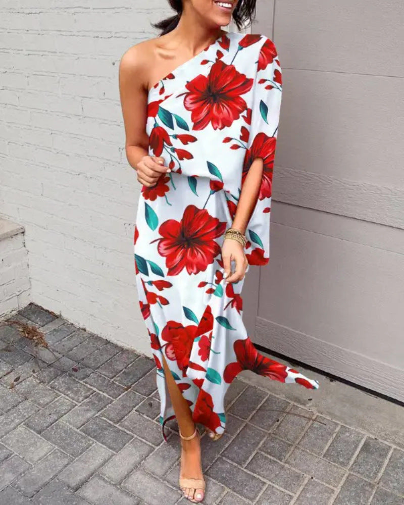 Printed One Shoulder Maxi Dress