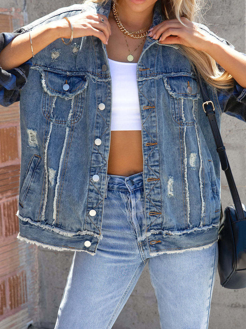 Casual Turn Down Collar Long Sleeve Jean Jacket