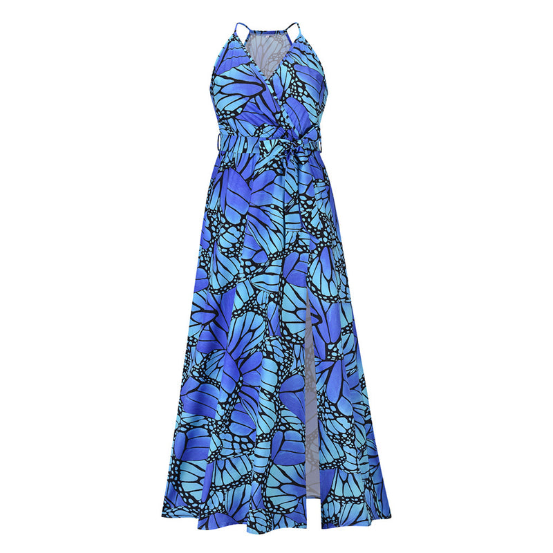 Side Split Sleeeveless V Neck Floral Maxi Dress