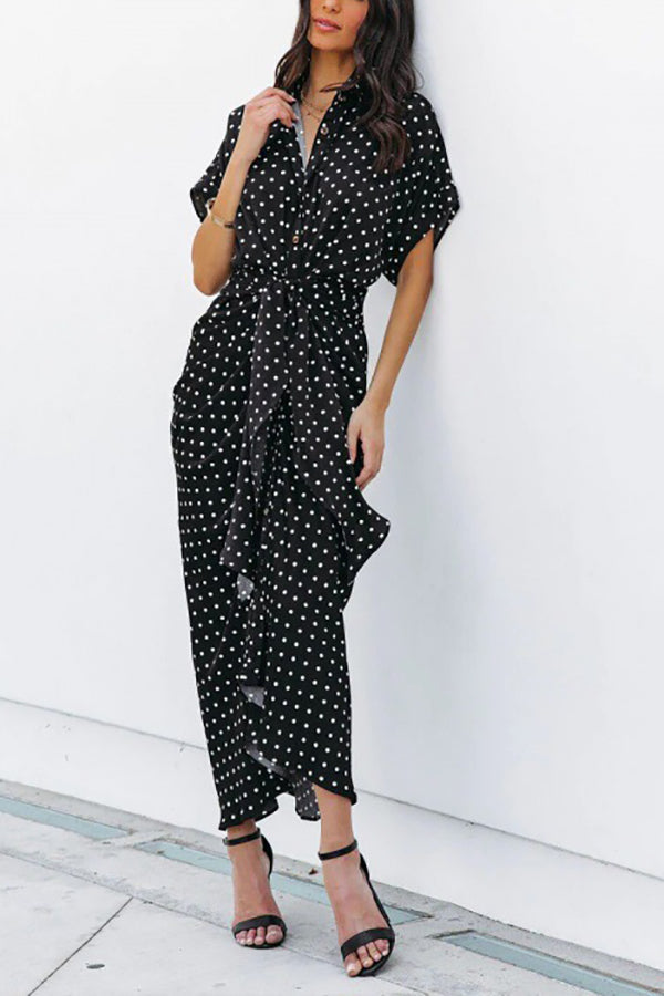 Polka Dot Tie Front Midi Shirt Dress