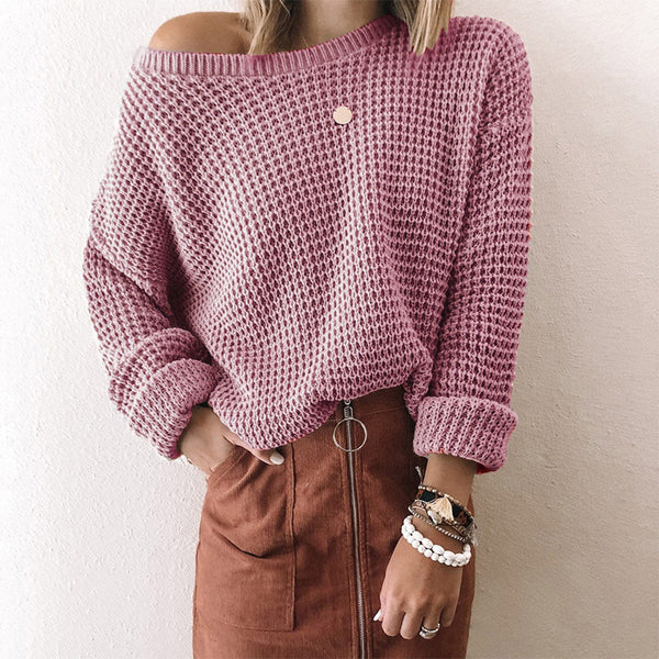 Knitted Off Shoulder Long Sleeve Sweater