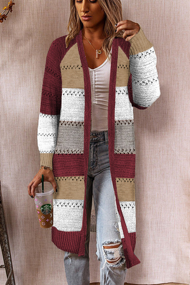 knitted Long Sleeve Knee Length Open Front Sweater Cardigan