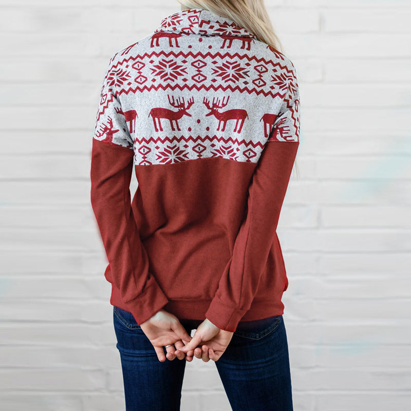 Turtle Neck Long Sleeve Ox Printed Sweatshirt