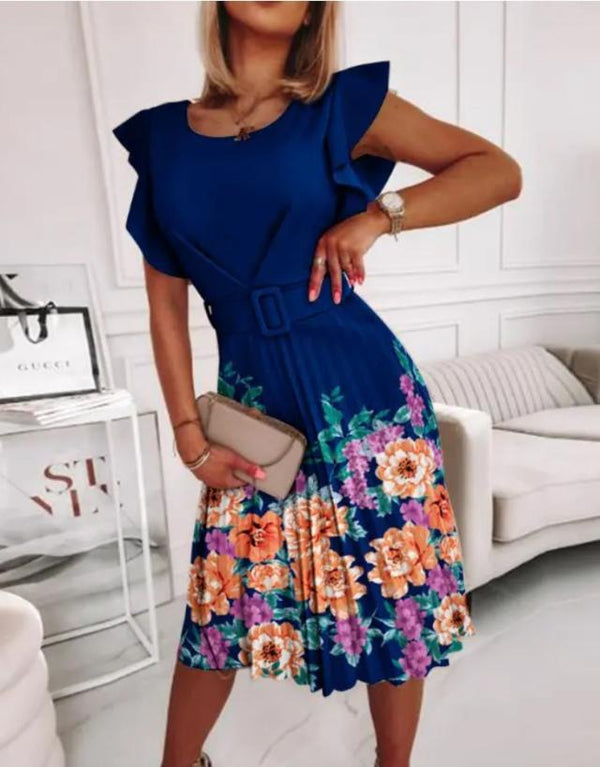 Ruffle Cap Sleeve Floral Midi Dress