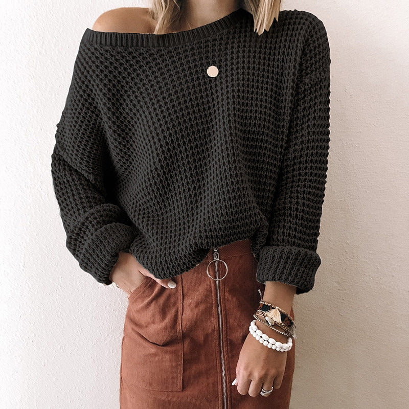 Knitted Off Shoulder Long Sleeve Sweater