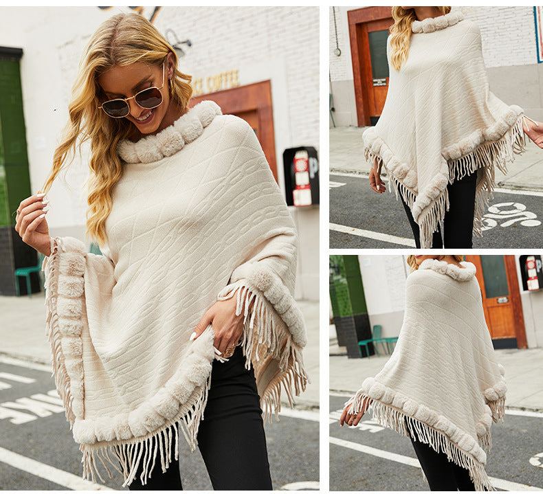 Round Neck Poncho Solid Color Cape Shawls