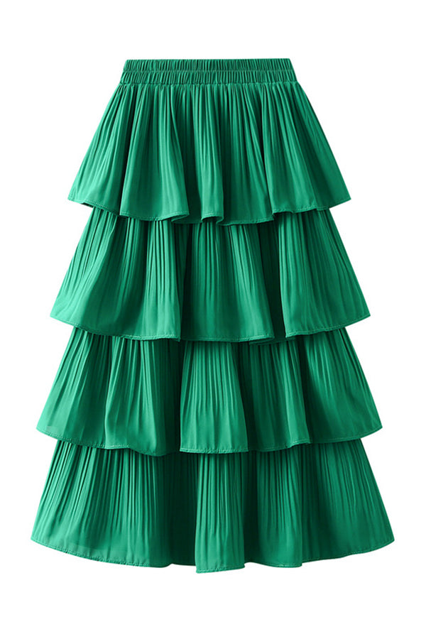 Pleated Tiered Midi Skirt